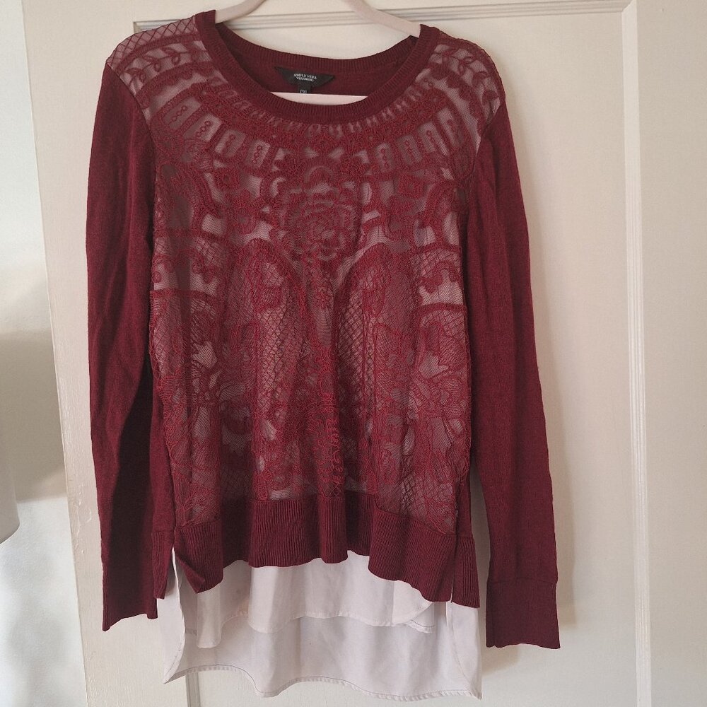Vera Wang Burgundy Lace Sweater